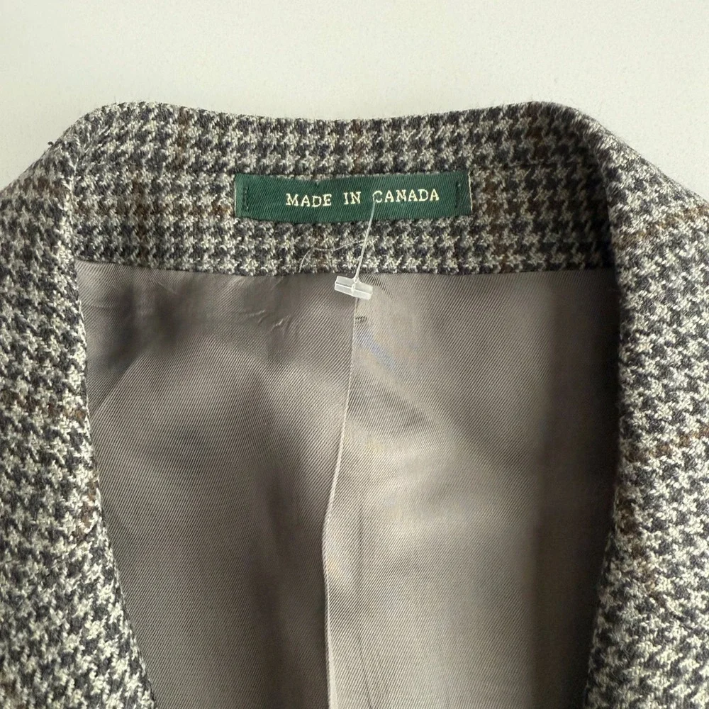Lauren Ralph Lauren Pure New Wool Made in Canada 3 Button Houndstooth Blazer 40L